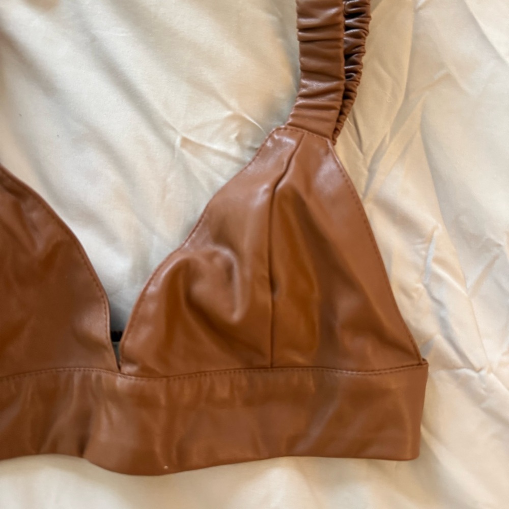 Aritzia Brown Leather Crop Top - Picture 3 of 5